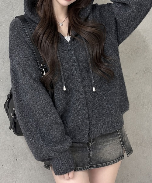 GLAMOROUS JANE(グラマラスジェーン)の「ミックスニットフード付ボリュームカーディガン(ニット/セーター・レディース・オフホワイト/杢グレー/ピンク/チャコールグレー・FREE)」の13枚目の写真