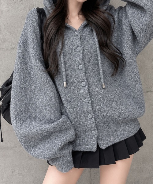 GLAMOROUS JANE(グラマラスジェーン)の「ミックスニットフード付ボリュームカーディガン(ニット/セーター・レディース・オフホワイト/杢グレー/ピンク/チャコールグレー・FREE)」の15枚目の写真