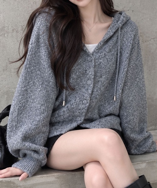 GLAMOROUS JANE(グラマラスジェーン)の「ミックスニットフード付ボリュームカーディガン(ニット/セーター・レディース・オフホワイト/杢グレー/ピンク/チャコールグレー・FREE)」の16枚目の写真