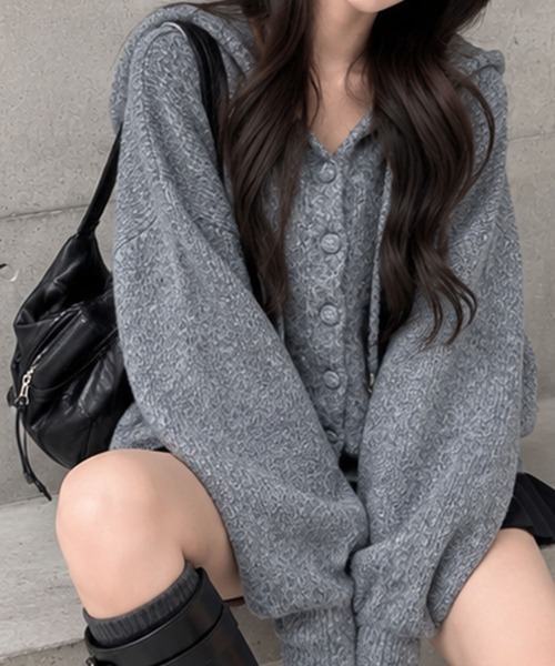 GLAMOROUS JANE(グラマラスジェーン)の「ミックスニットフード付ボリュームカーディガン(ニット/セーター・レディース・オフホワイト/杢グレー/ピンク/チャコールグレー・FREE)」の17枚目の写真
