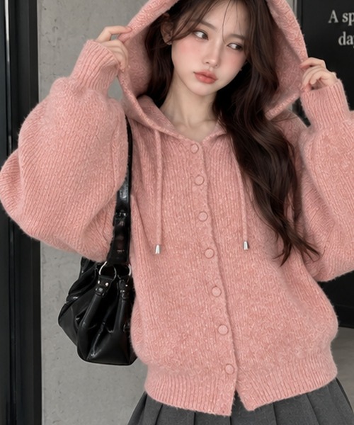GLAMOROUS JANE(グラマラスジェーン)の「ミックスニットフード付ボリュームカーディガン(ニット/セーター・レディース・オフホワイト/杢グレー/ピンク/チャコールグレー・FREE)」の19枚目の写真