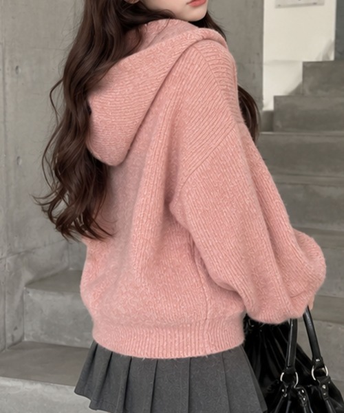 GLAMOROUS JANE(グラマラスジェーン)の「ミックスニットフード付ボリュームカーディガン(ニット/セーター・レディース・オフホワイト/杢グレー/ピンク/チャコールグレー・FREE)」の21枚目の写真