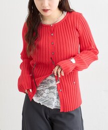ワイドリブボタンカーディガン