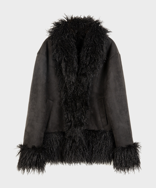 DIMANCHE(ディマンシュ)の「Suede Fur Coat (black)(ムートンコート・レディース・その他・FREE)」の2枚目の写真