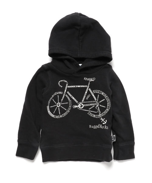 RUGGEDWORKS（ラゲッドワークス）の「裏毛パーカー 自転車（パーカー・キッズ・キナリ/ブラック・140cm/110cm/90cm/100cm/80ｃｍ/130cm/120cm）」の2枚目の写真