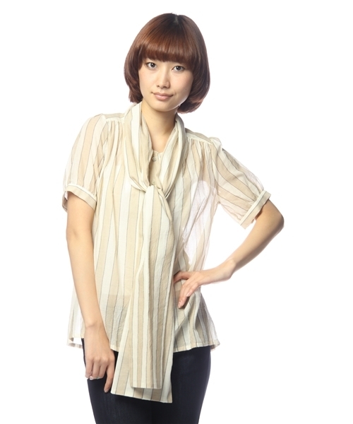 ユナイテッドアローズ UNITED ARROWS ストライプ リボン ブラウス