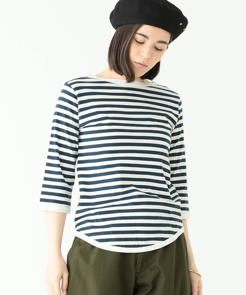 BEAMS BOY（ビームスボーイ）の「【一部予約】BEAMS BOY / 1cｍボーダー ボートネック7分袖②（Tシャツ/カットソー・レディース・ライトグレー/ブラック/ブラウン/ブルー系その他/グリーン/サックスブルー/レッド系その他/イエロー/ミント/ブルー/レッド/その他1/ネイビー/ブラック系その他/インディゴブルー・ONE SIZE）」の11枚目の写真