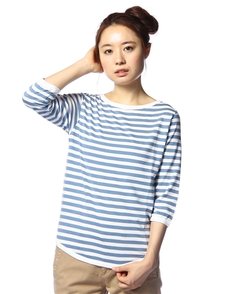 BEAMS BOY（ビームスボーイ）の「【一部予約】BEAMS BOY / 1cｍボーダー ボートネック7分袖②（Tシャツ/カットソー・レディース・ライトグレー/ブラック/ブラウン/ブルー系その他/グリーン/サックスブルー/レッド系その他/イエロー/ミント/ブルー/レッド/その他1/ネイビー/ブラック系その他/インディゴブルー・ONE SIZE）」の18枚目の写真