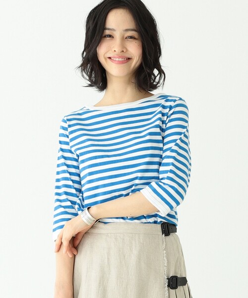 BEAMS BOY（ビームスボーイ）の「【一部予約】BEAMS BOY / 1cｍボーダー ボートネック7分袖②（Tシャツ/カットソー・レディース・ライトグレー/ブラック/ブラウン/ブルー系その他/グリーン/サックスブルー/レッド系その他/イエロー/ミント/ブルー/レッド/その他1/ネイビー/ブラック系その他/インディゴブルー・ONE SIZE）」の22枚目の写真