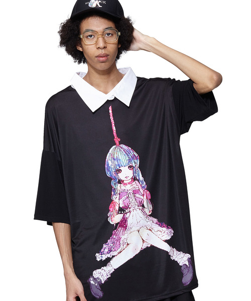 ankoROCK(アンコロック)の「ダーティーガールズシャツ襟Tシャツ -メガビッグ-(Tシャツ/カットソー・メンズ・G/A/C/D/E/F/B・ONE SIZE)」の2枚目の写真
