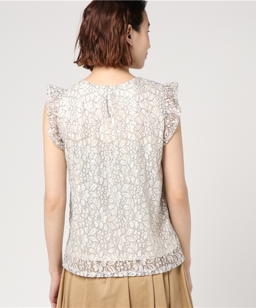 BLUEEAST（ブルーイースト）の「お袖フリル・フロントレースアップのコードレースブラウス（シャツ/ブラウス・レディース・グリーン/オフホワイト/イエロー・MEDIUM）」の6枚目の写真