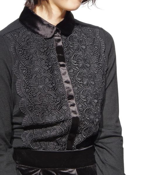 NARACAMICIE(ナラカミーチェ)の「フロントレースベロア衿ブラウス(シャツ/ブラウス・レディース・ブラック/ネイビー・MEDIUM/LARGE)」の3枚目の写真