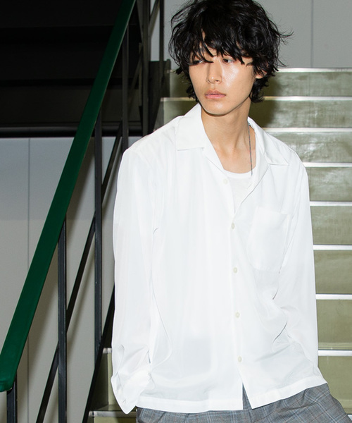 STUDIOUS（ステュディオス）の「【STUDIOUS】パレットデシンオープンカラーシャツ（シャツ/ブラウス・メンズ・ホワイト/ブラック/グリーン/イエロー/ブルー・1/2/3）」の2枚目の写真