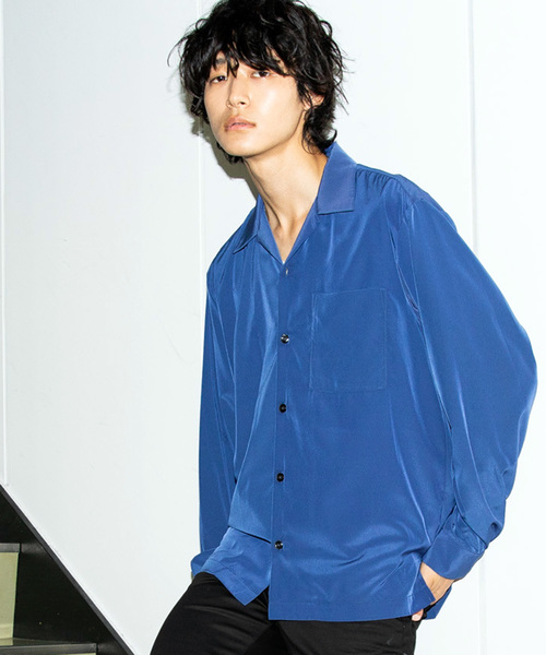 STUDIOUS（ステュディオス）の「【STUDIOUS】パレットデシンオープンカラーシャツ（シャツ/ブラウス・メンズ・ホワイト/ブラック/グリーン/イエロー/ブルー・1/2/3）」の4枚目の写真