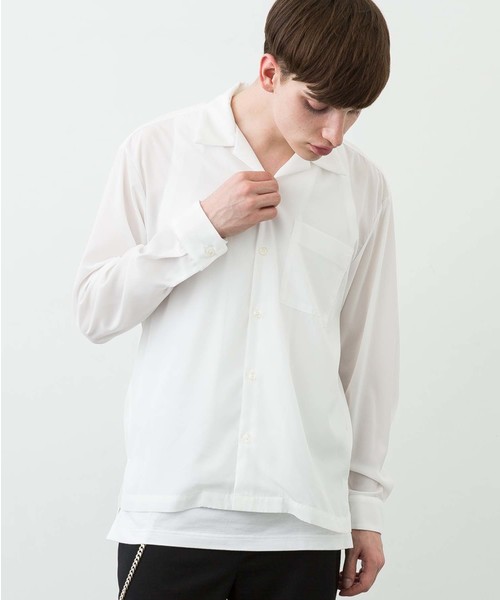 STUDIOUS（ステュディオス）の「【STUDIOUS】パレットデシンオープンカラーシャツ（シャツ/ブラウス・メンズ・ホワイト/ブラック/グリーン/イエロー/ブルー・1/2/3）」の15枚目の写真