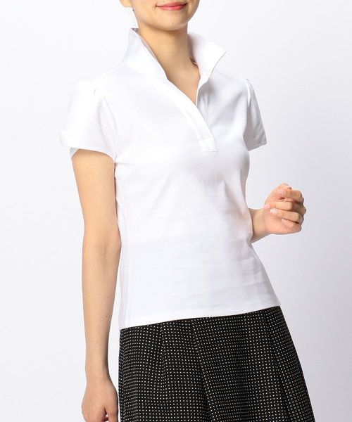 NARACAMICIE(ナラカミーチェ)の「コットンスムーススタンドカラーチューリップ袖カットソーシャツ(Tシャツ/カットソー・レディース・ホワイト/ネイビー/パープル/レッド/グリーン/ブラック・MEDIUM/LARGE/SMALL)」の15枚目の写真