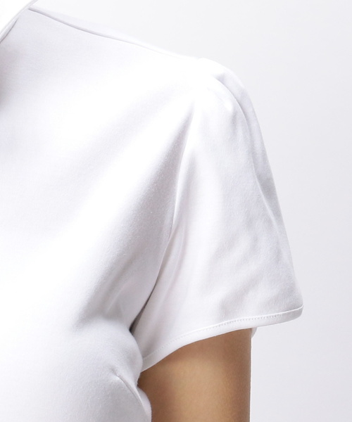 NARACAMICIE(ナラカミーチェ)の「コットンスムーススタンドカラーチューリップ袖カットソーシャツ(Tシャツ/カットソー・レディース・ホワイト/ネイビー/パープル/レッド/グリーン/ブラック・MEDIUM/LARGE/SMALL)」の9枚目の写真