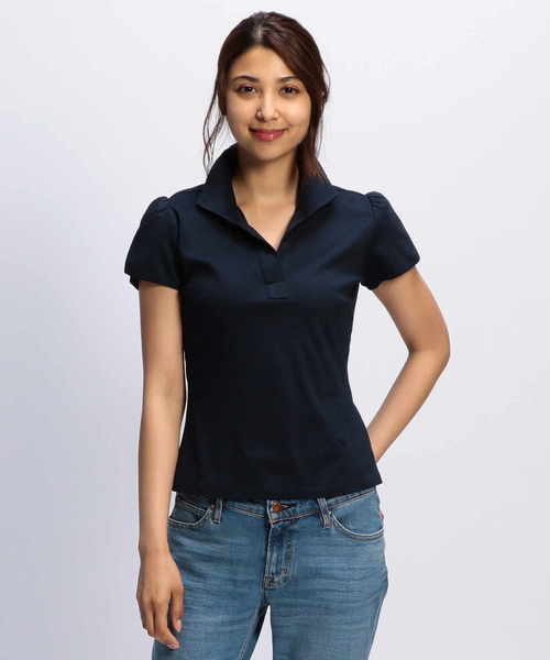 NARACAMICIE(ナラカミーチェ)の「コットンスムーススタンドカラーチューリップ袖カットソーシャツ(Tシャツ/カットソー・レディース・ホワイト/ネイビー/パープル/レッド/グリーン/ブラック・MEDIUM/LARGE/SMALL)」の6枚目の写真