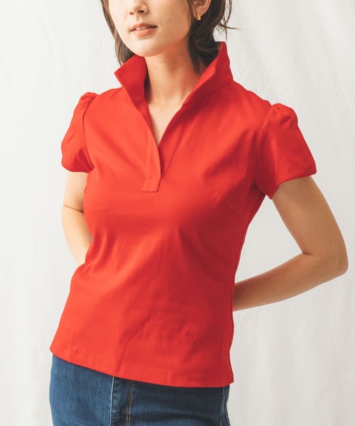 NARACAMICIE(ナラカミーチェ)の「コットンスムーススタンドカラーチューリップ袖カットソーシャツ(Tシャツ/カットソー・レディース・ホワイト/ネイビー/パープル/レッド/グリーン/ブラック・MEDIUM/LARGE/SMALL)」の2枚目の写真