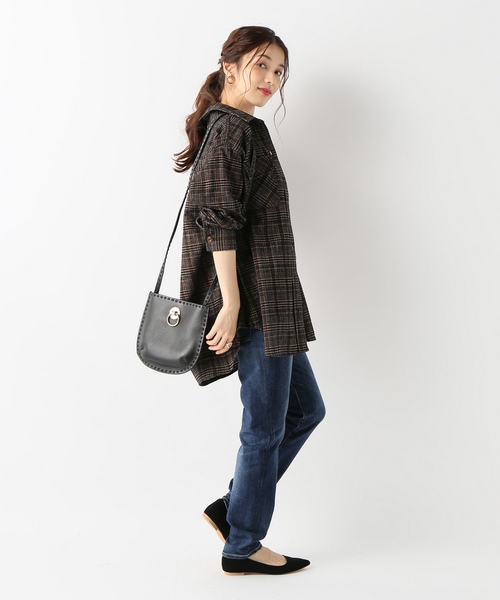 SLOBE IENA(スローブイエナ)の「モールチェックチュニックシャツ◆(シャツ/ブラウス・レディース・チャコールグレー/ブラウン・FREE)」の6枚目の写真