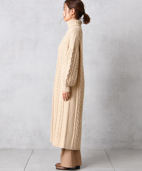 DouDou（ドゥドゥ）の「アラン柄ニットワンピース（ワンピース・レディース・ベージュ/ライトグレー・FREE）」の7枚目の写真