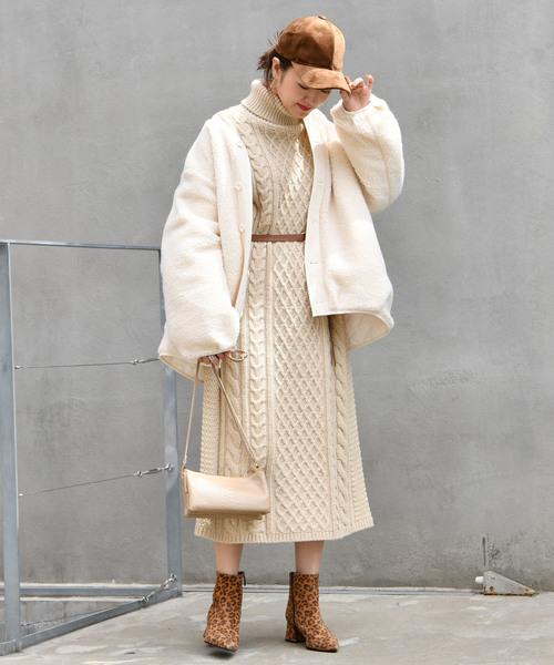 DouDou（ドゥドゥ）の「アラン柄ニットワンピース（ワンピース・レディース・ベージュ/ライトグレー・FREE）」の13枚目の写真