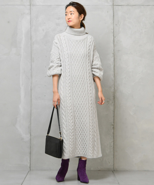 DouDou（ドゥドゥ）の「アラン柄ニットワンピース（ワンピース・レディース・ベージュ/ライトグレー・FREE）」の15枚目の写真