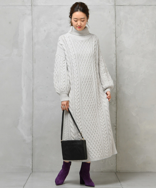 DouDou（ドゥドゥ）の「アラン柄ニットワンピース（ワンピース・レディース・ベージュ/ライトグレー・FREE）」の21枚目の写真