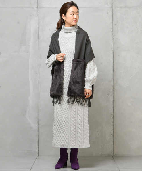 DouDou（ドゥドゥ）の「アラン柄ニットワンピース（ワンピース・レディース・ベージュ/ライトグレー・FREE）」の19枚目の写真