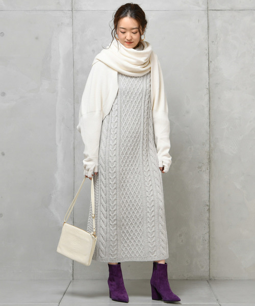 DouDou（ドゥドゥ）の「アラン柄ニットワンピース（ワンピース・レディース・ベージュ/ライトグレー・FREE）」の16枚目の写真