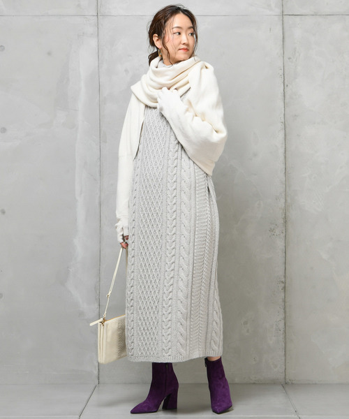 DouDou（ドゥドゥ）の「アラン柄ニットワンピース（ワンピース・レディース・ベージュ/ライトグレー・FREE）」の18枚目の写真