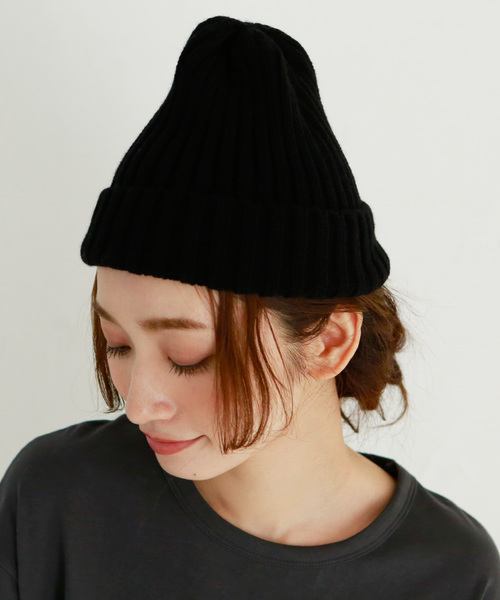 Luz Llena（ラズレナ）の「リブニット帽（ニットキャップ/ビーニー・レディース・ブラック/グレー・ﾌﾘ-）」の2枚目の写真