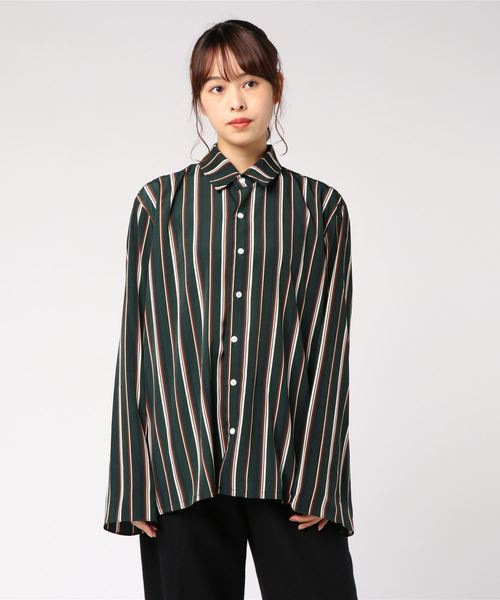 TRIP LE SENS(トリップ ル センス)の「【TRIP LE SENS】スリット ポイント ストライプシャツ(シャツ/ブラウス・レディース・ブラック/グリーン・MEDIUM/LARGE)」の4枚目の写真
