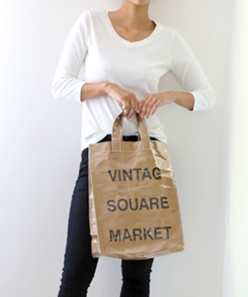 classicalelf(クラシカルエルフ)の「雨の日でも使えるマルシェバッグ (PVCトートバッグ)(トートバッグ・レディース・カーキ・ONE SIZE)」の6枚目の写真