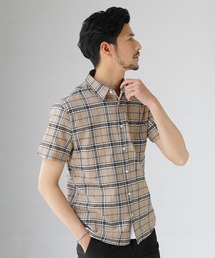 先染め綿麻ストレッチレギュラーカラー半袖シャツ
