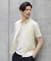 先染め綿麻ストレッチレギュラーカラー半袖シャツ