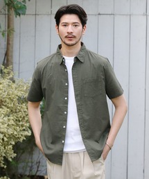 先染め綿麻ストレッチレギュラーカラー半袖シャツ