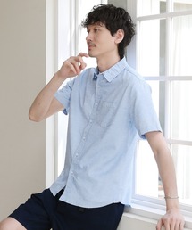 先染め綿麻ストレッチレギュラーカラー半袖シャツ