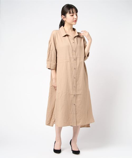 sabstreet my standard(サブストリートマイスタンダード)の「リネンタッチドロストワンピース【大きいサイズ対応】【9号(M)~15号(3L)】(ワンピース・レディース・ベージュ/レッド/カーキ/ネイビー・15号/9号)」の5枚目の写真