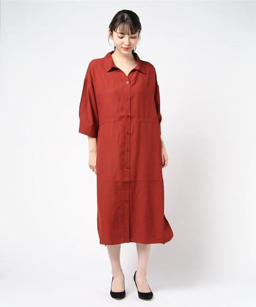 sabstreet my standard(サブストリートマイスタンダード)の「リネンタッチドロストワンピース【大きいサイズ対応】【9号(M)~15号(3L)】(ワンピース・レディース・ベージュ/レッド/カーキ/ネイビー・15号/9号)」の8枚目の写真
