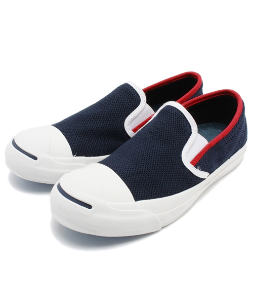 CONVERSE（コンバース）の「JACK PURCELL COTTON-MESH SLIP-ON/ジャックパーセル コットンメッシュ スリップオン（スニーカー・メンズ・ネイビー/ホワイト・8/8.5/6.5/4/7.5/4.5/9.5/3.5/5.5/9/6/10.5/5/7）」の2枚目の写真
