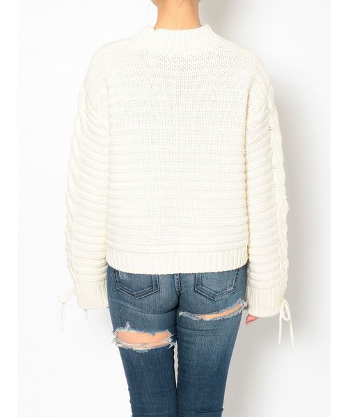 GYDA（ジェイダ）の「レースアップケーブルニットトップス（ニット/セーター・レディース・ベージュ/オフホワイト/グリーン・FREE）」の8枚目の写真