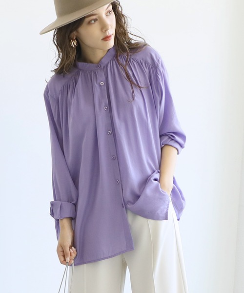 coca（coca）（コカ）の「ギャザーネックとろみブラウス（シャツ/ブラウス・レディース・グレー系その他/ホワイト/ブラック/マスタード/パープル・ONE SIZE）」の4枚目の写真