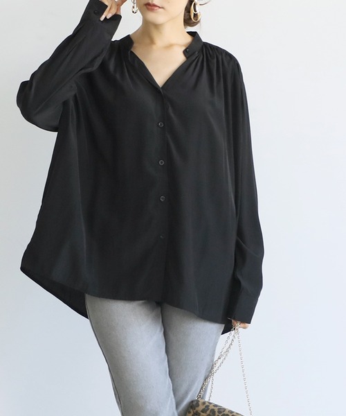 coca（coca）（コカ）の「ギャザーネックとろみブラウス（シャツ/ブラウス・レディース・グレー系その他/ホワイト/ブラック/マスタード/パープル・ONE SIZE）」の3枚目の写真