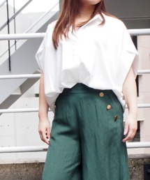 INTERPLANET | シルキーサテン半袖タックシャツ(シャツ/ブラウス)