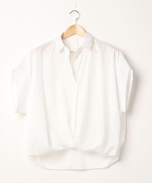 INTERPLANET（インタープラネット）の「シルキーサテン半袖タックシャツ（シャツ/ブラウス・レディース・ネイビー/オフホワイト/マスタード/レンガ・FREE）」の6枚目の写真