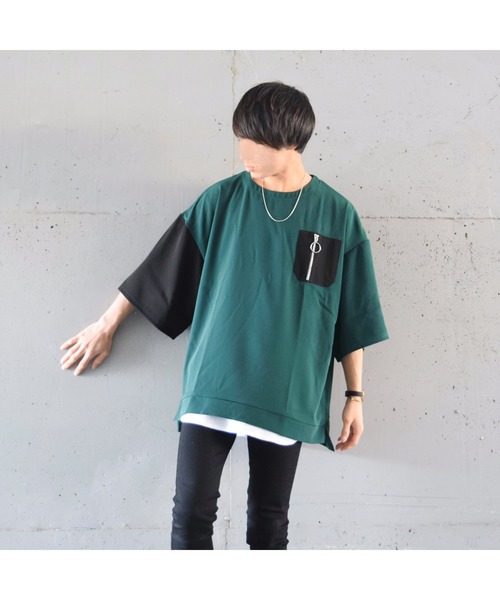 MinoriTY（マイノリティ）の「【コラボ「MinroriTY × ファッションインフルエンサー こーせ」】ツートーンリングジップポケットビッグシルエットTシャツ（Tシャツ/カットソー・メンズ・グリーン系その他/ブラック×グリーン/ブラック系その他/ブラウン系その他・L/M）」の18枚目の写真