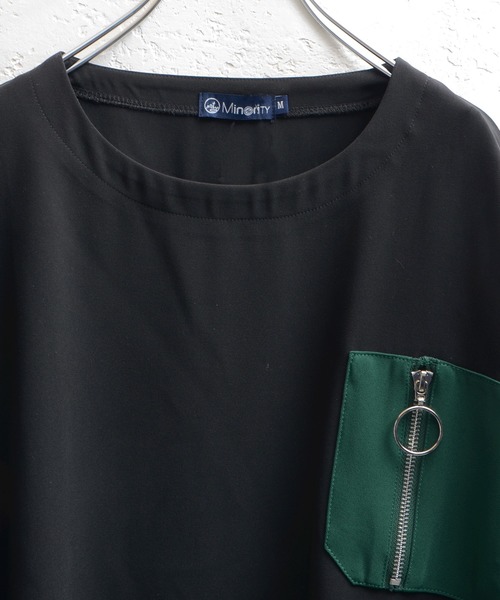 MinoriTY（マイノリティ）の「【コラボ「MinroriTY × ファッションインフルエンサー こーせ」】ツートーンリングジップポケットビッグシルエットTシャツ（Tシャツ/カットソー・メンズ・グリーン系その他/ブラック×グリーン/ブラック系その他/ブラウン系その他・L/M）」の9枚目の写真