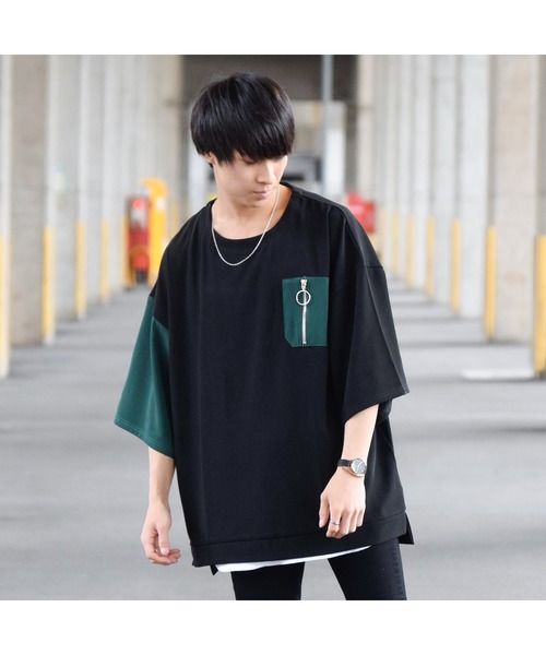 MinoriTY（マイノリティ）の「【コラボ「MinroriTY × ファッションインフルエンサー こーせ」】ツートーンリングジップポケットビッグシルエットTシャツ（Tシャツ/カットソー・メンズ・グリーン系その他/ブラック×グリーン/ブラック系その他/ブラウン系その他・L/M）」の20枚目の写真