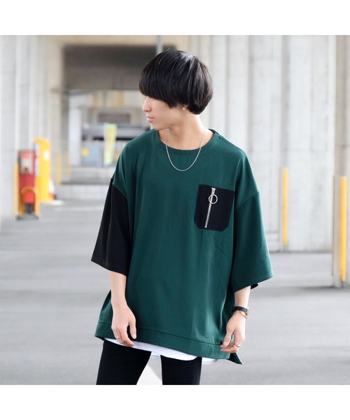 MinoriTY（マイノリティ）の「【コラボ「MinroriTY × ファッションインフルエンサー こーせ」】ツートーンリングジップポケットビッグシルエットTシャツ（Tシャツ/カットソー・メンズ・グリーン系その他/ブラック×グリーン/ブラック系その他/ブラウン系その他・L/M）」の21枚目の写真